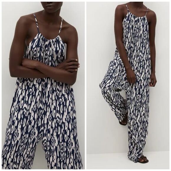 Mango Printed Flowy Viscose Jumpsuit New - Picture 1 of 8